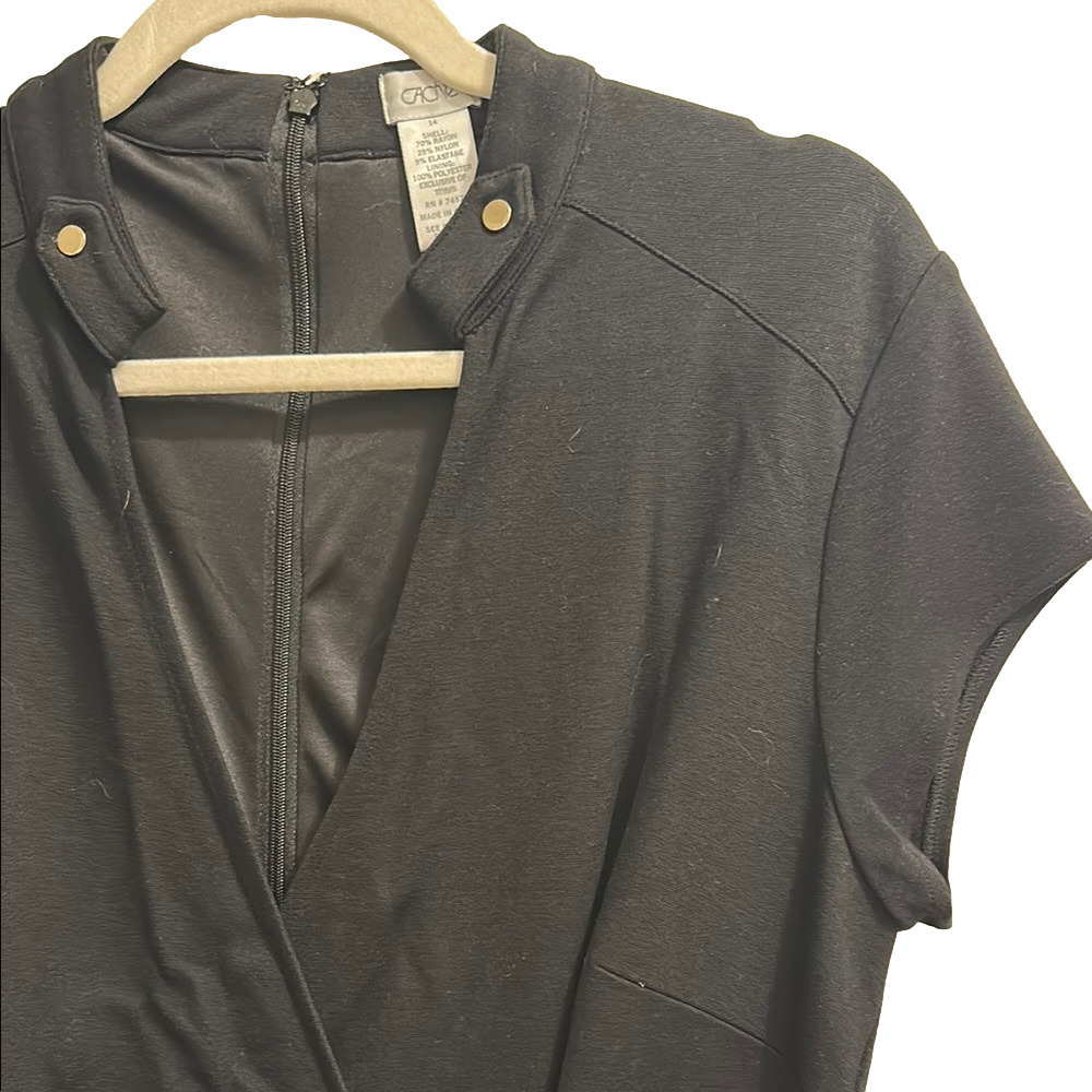 Cache Black Sheath Midi Dress V-Neck Cap Sleeve Cocktail - Picture 3 of 10